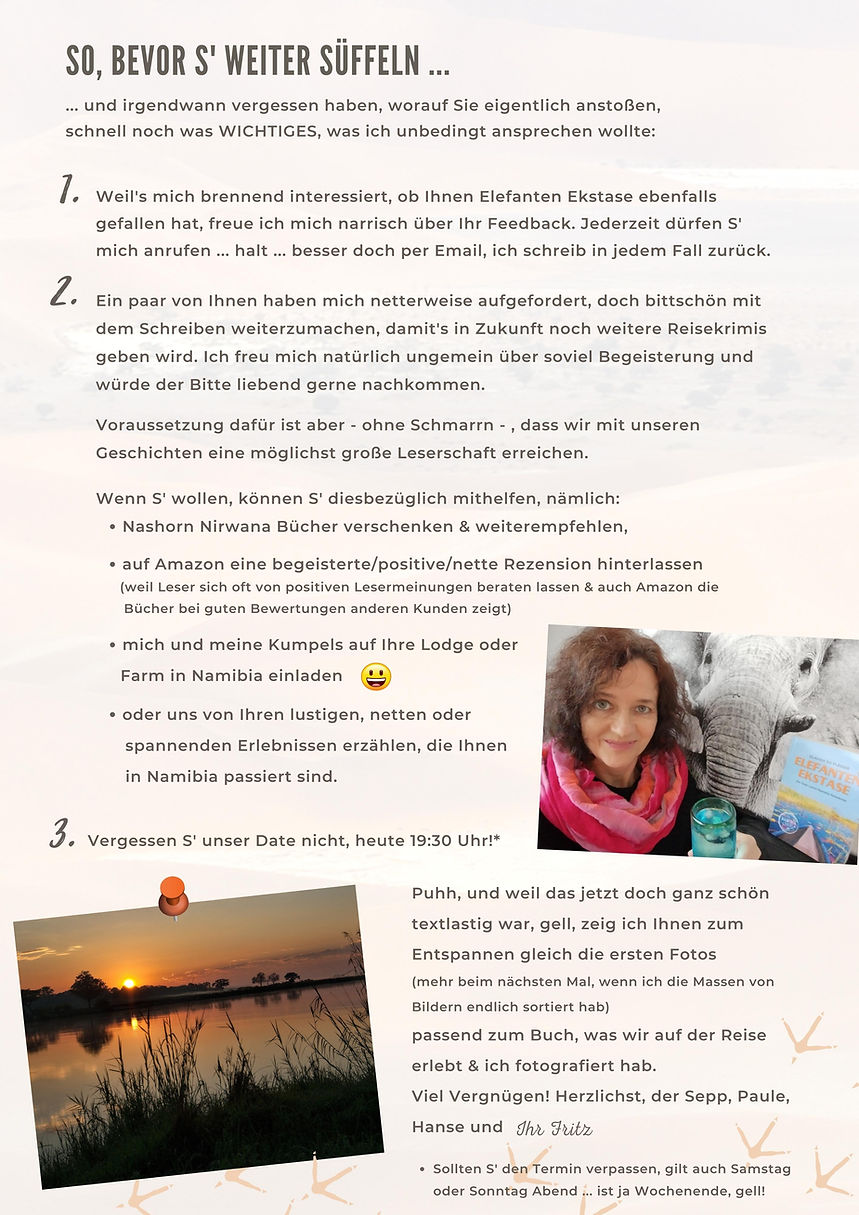 Namibia Reiseroman Elefanten Ekstase - Nashorn Nirwana Newsletter Februar 2023