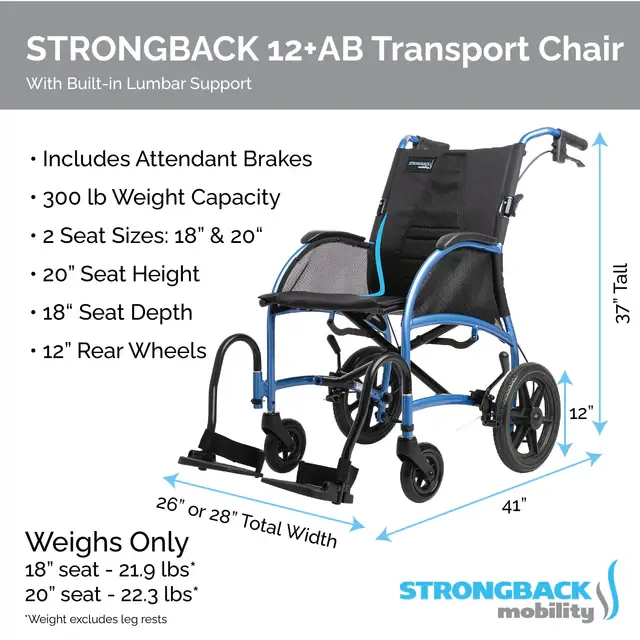 Thumbnail: Strongback Excursion 12 Transport Wheelchair - Attendant Brake