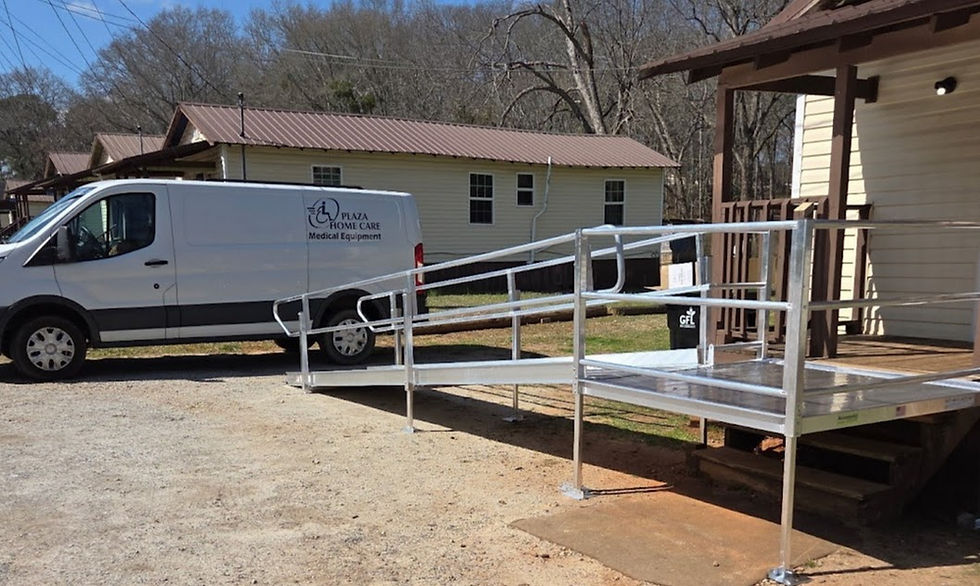 Plaza home care installing an aluminum home ramp for a customer.