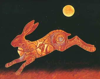 A painting for a red hair dancing in the moonlight. Artist Credit: "Hare" by Robin Lea Quinlivan