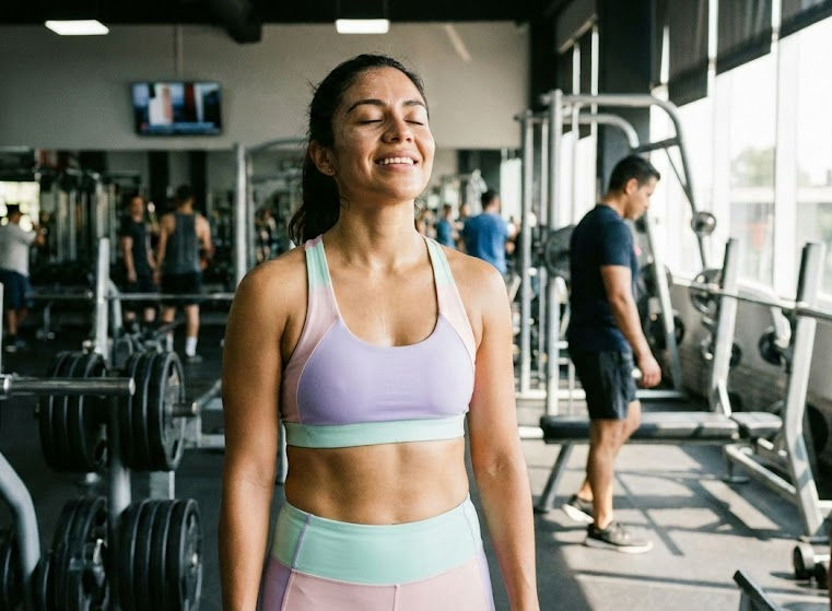 mujer respirando en el gimnasio