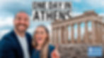 Smiling couple in front of Parthenon, Athens; clear sky. Text: "ONE DAY IN ATHENS", with Greek flag in corner.
