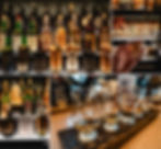 Shelves of whisky bottles and a hand holding a glass against a bar backdrop. Close-up of whiskey glasses on a wooden tray, warm lighting. Scotch Whiskey Experience in Edinburgh, Scotland