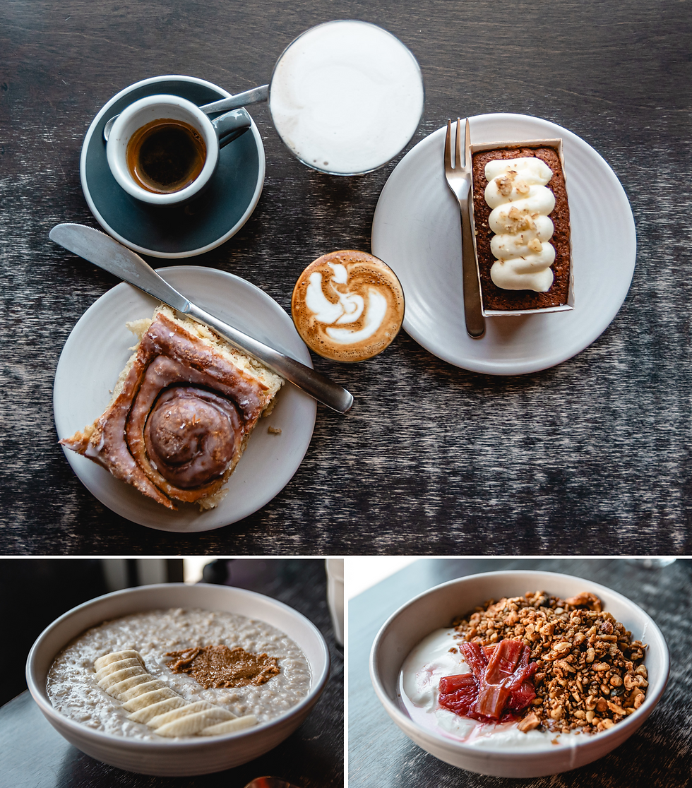 Established Coffee in Belfast, Top down photo of coffee and pastries