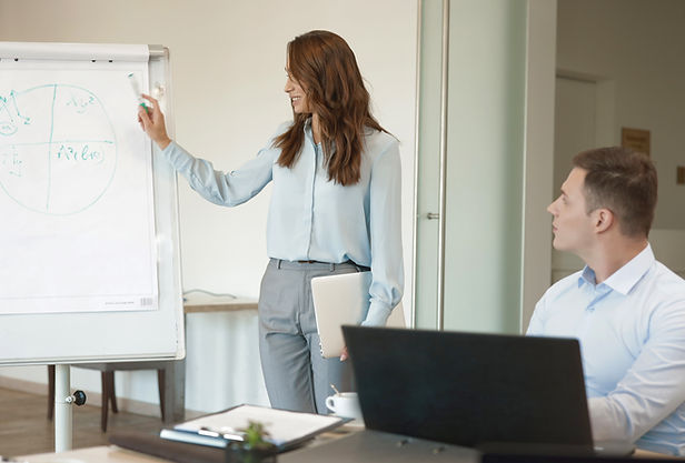 woman writing on a white board