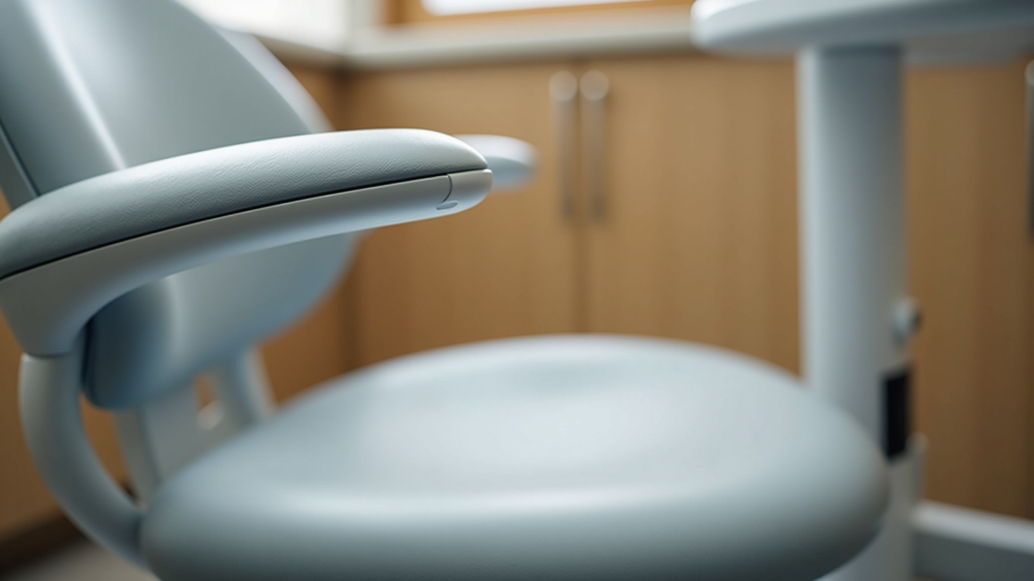 close up of grey dental chair