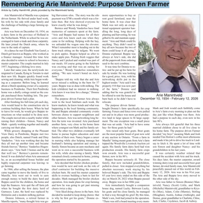Remembering Arie Manintveld: Purpose Driven Farmer