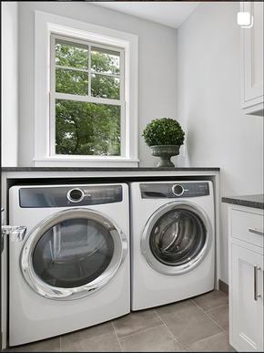 Modern laundry room with washer and dryer representing professional laundry services