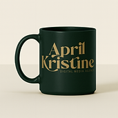 Branded mug featuring April Kristine Digital Media Agency logo