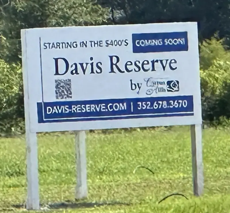 New Davis Reserve sign confirms pricing will start in the $400s.