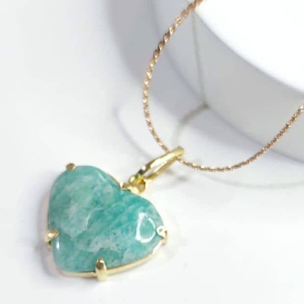 Pingente coração amazonita cristal pedras naturais bijuterias garras