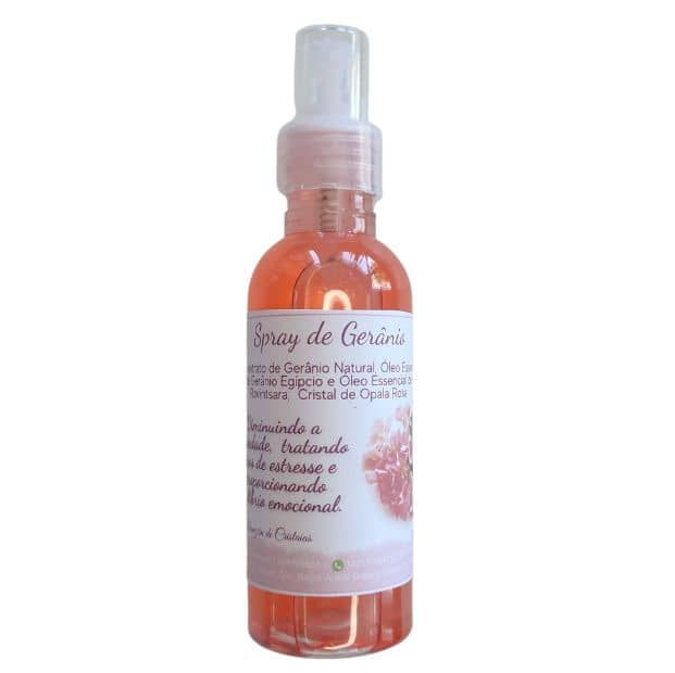 Spray de extrato de Gerânio Natural; Óleo Essencial de Gerânio Egípcio e Óleo Essencial de Ravintsara; Cristal de Opala Rosa.