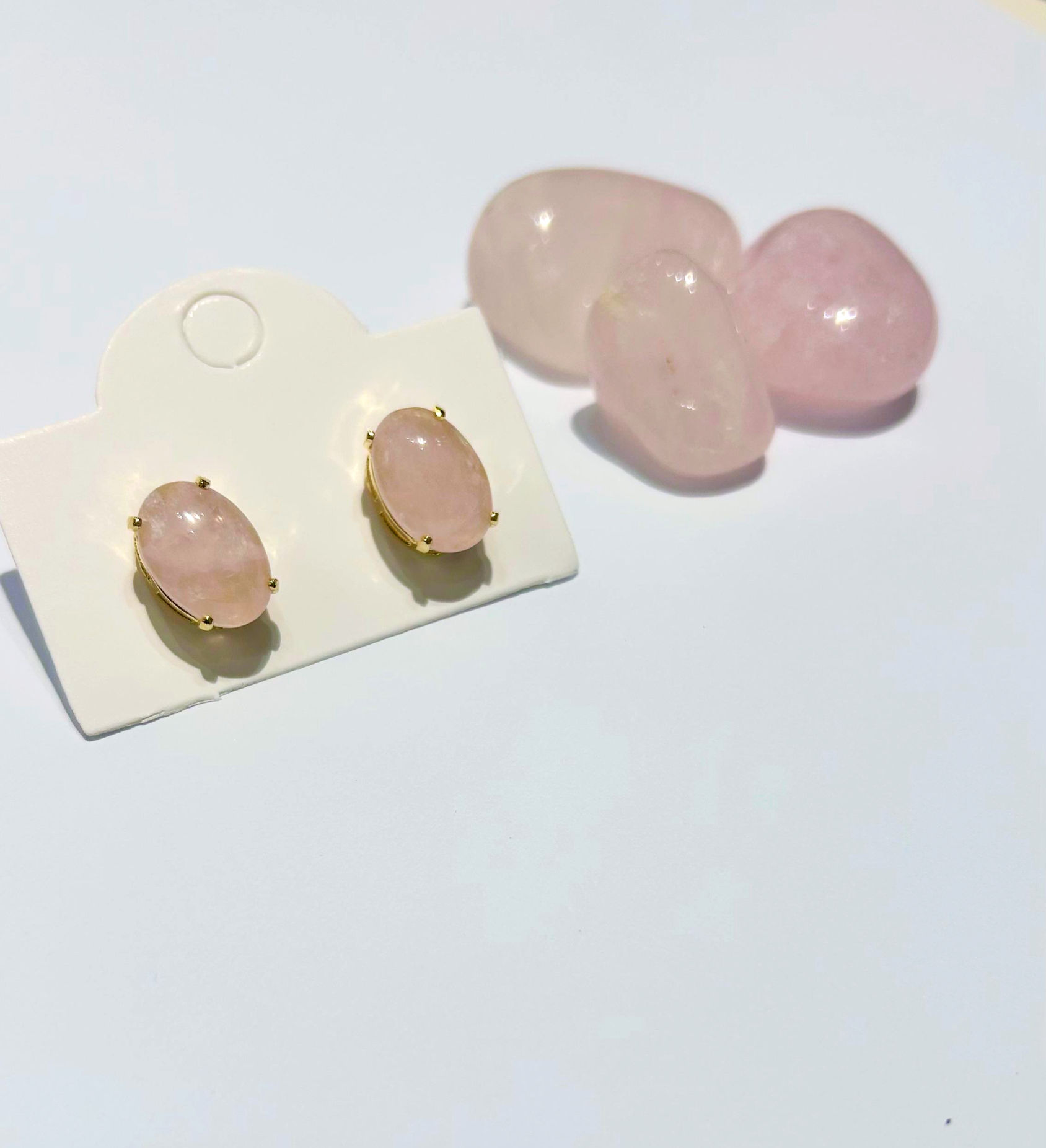 Brincos Quartzo Rosa Oval Folheados
