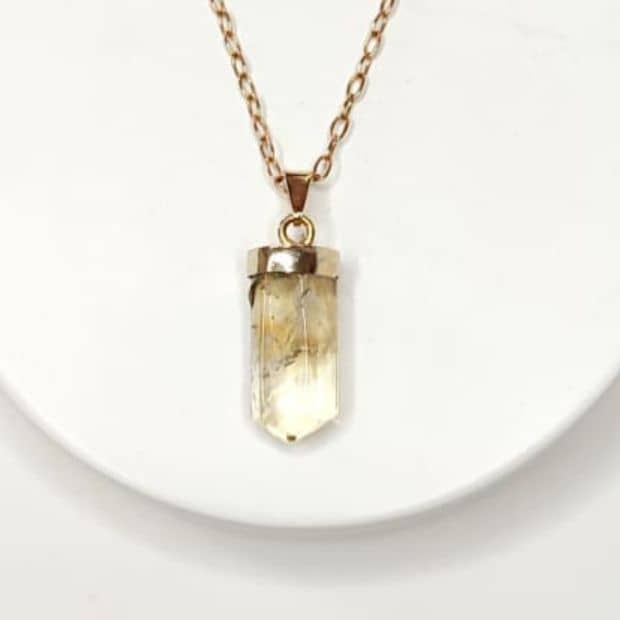 Pingente Citrino Mini Ponta Dourado Bijuteria pedras cristais natural