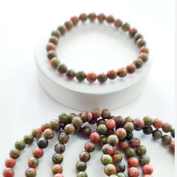 Pulseira Unakita Esfera cristais pedras naturais