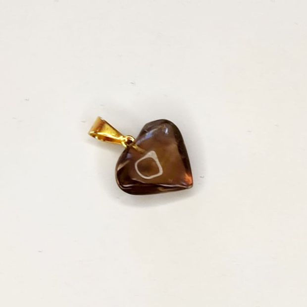Pingente Quartzo Fumê Coração Dourado Bijuteria