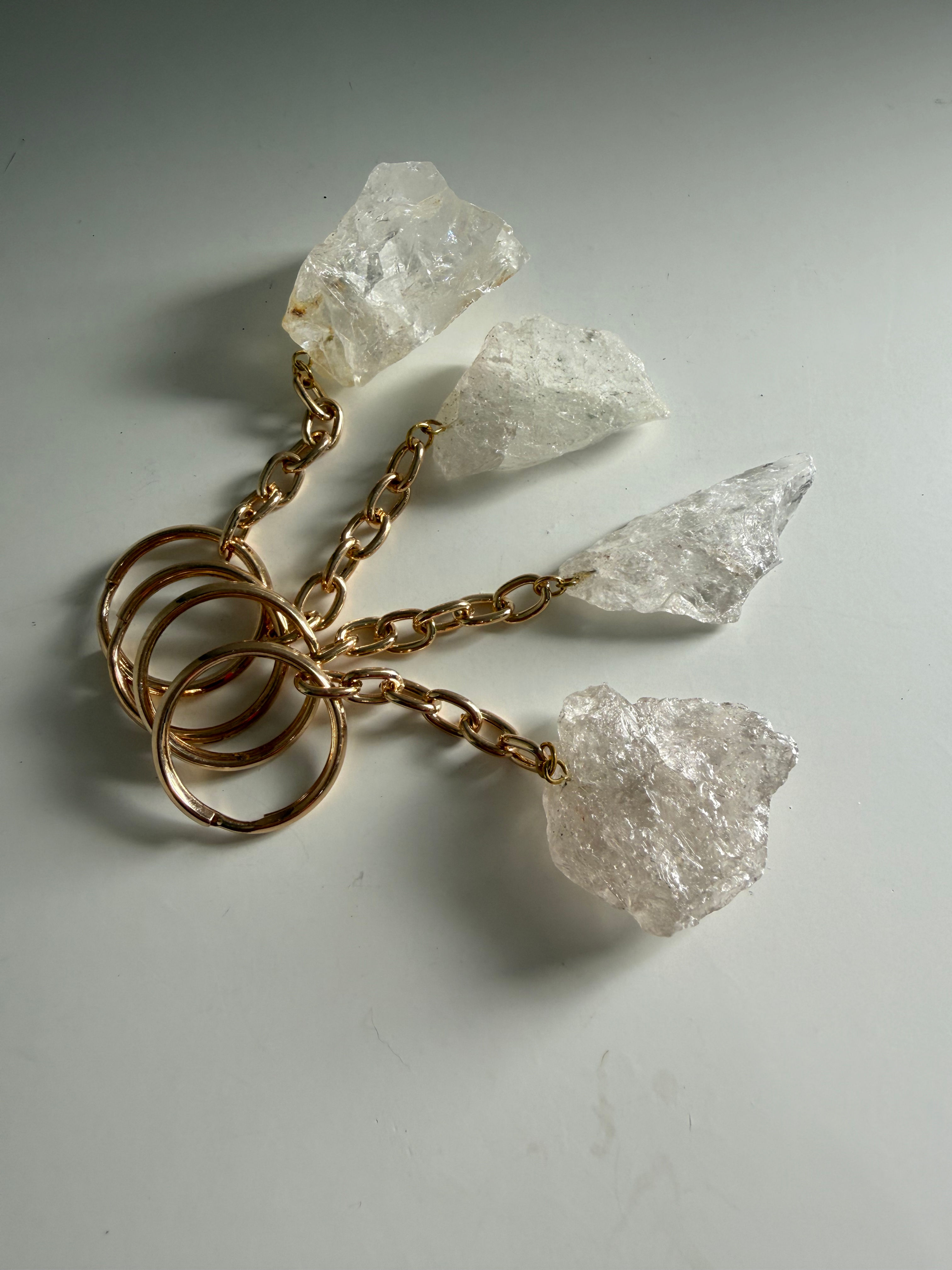 Chaveiros Quartzo Cristal Bruto Folheado