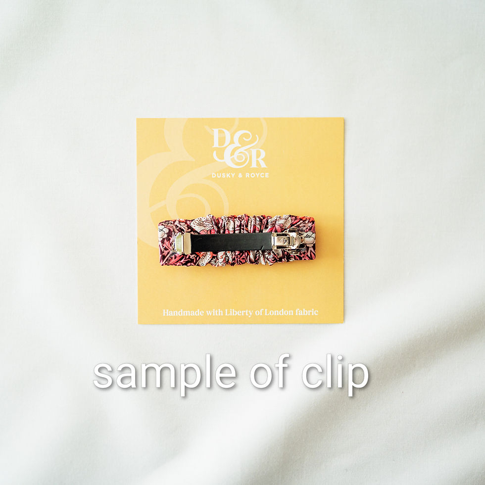 Thumbnail: Ruffle Barette Clip made with Liberty fabric - Ianthe Orange/Purple/Green