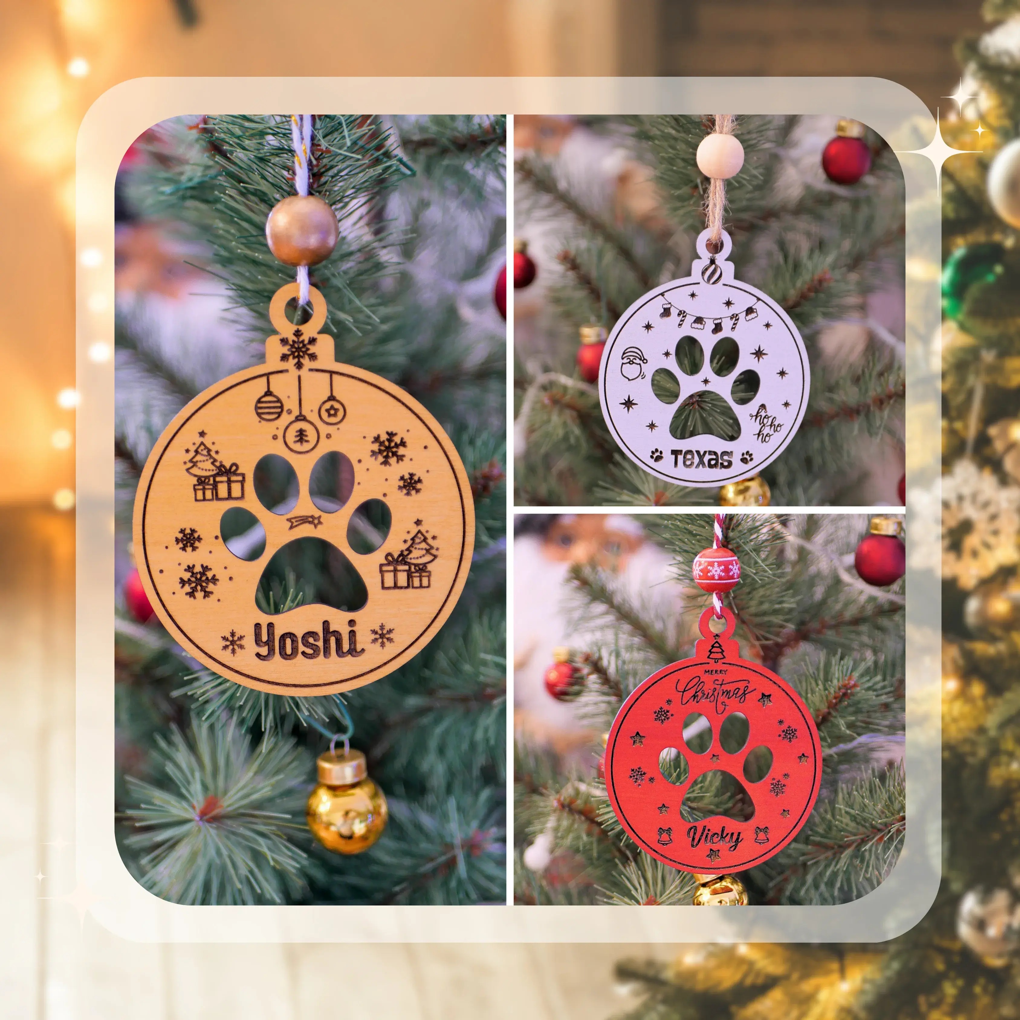 Décorations de Noël personnalisées en bois pour chien