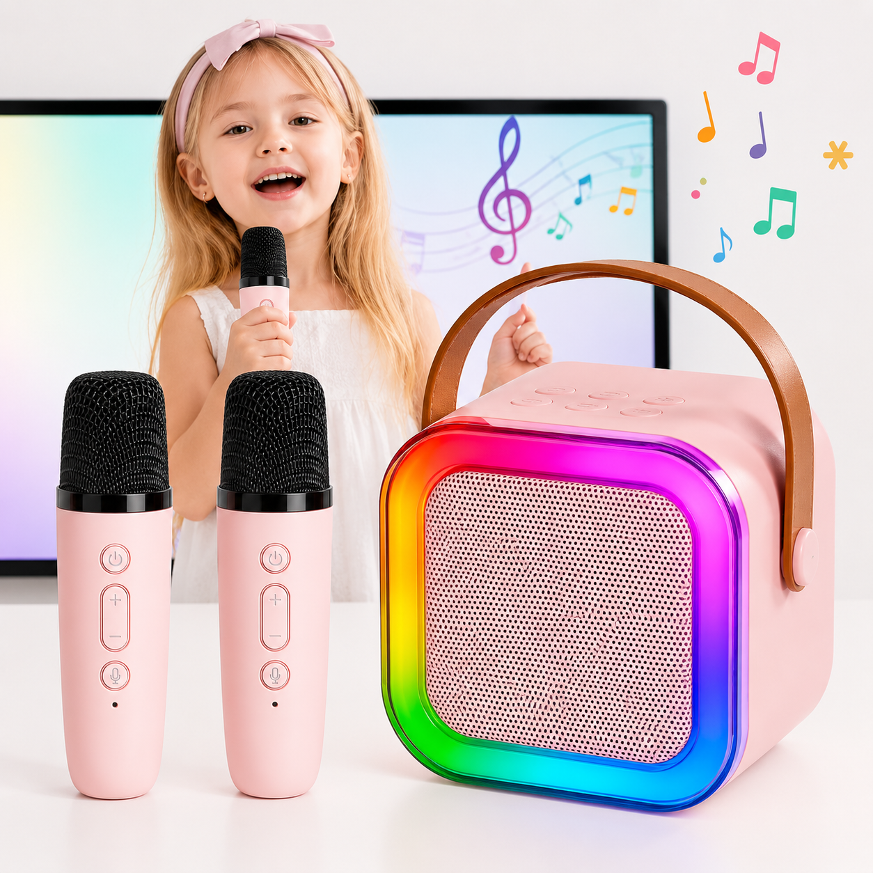 Caixa De Som Com 2 Microfone Alto-Falante Karaokê sem fio Bluetooth Portátil