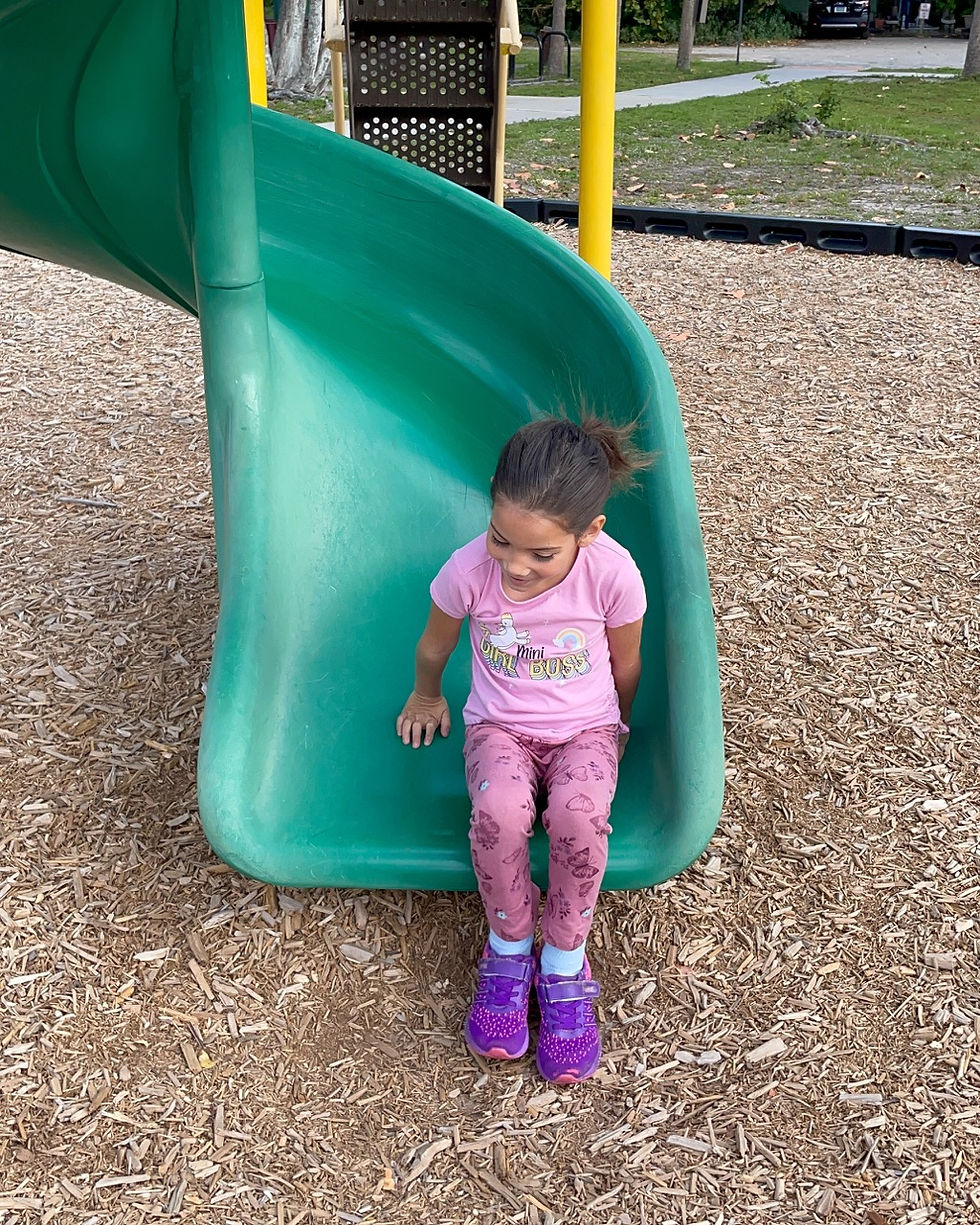 Girl coming down on the slide