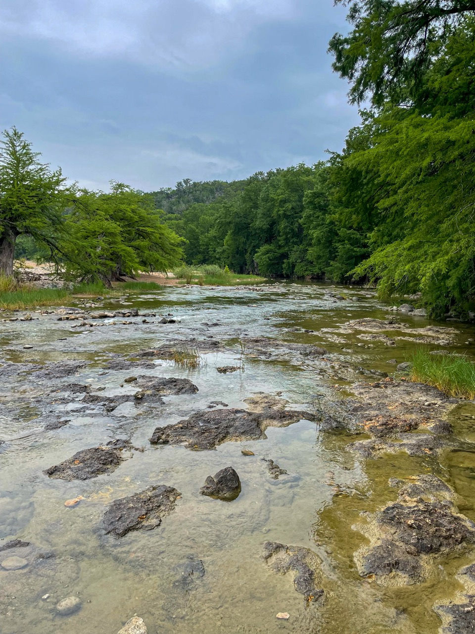 Shallow river with rocks at Pedernales Falls State Park. 