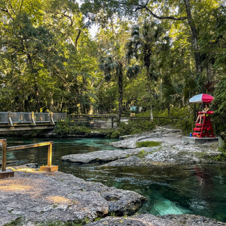 Tube launch area at rock springs with bridge in the background