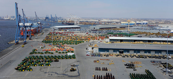 Heavy equipment at Dundalk Marine Terminal the #1 port in the US for such construction and agricultural import/export work.