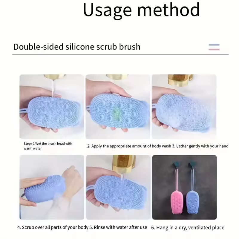 Miniatura: Escova de silicone dupla face, esfoliante, macia, para banho, massagem profunda 