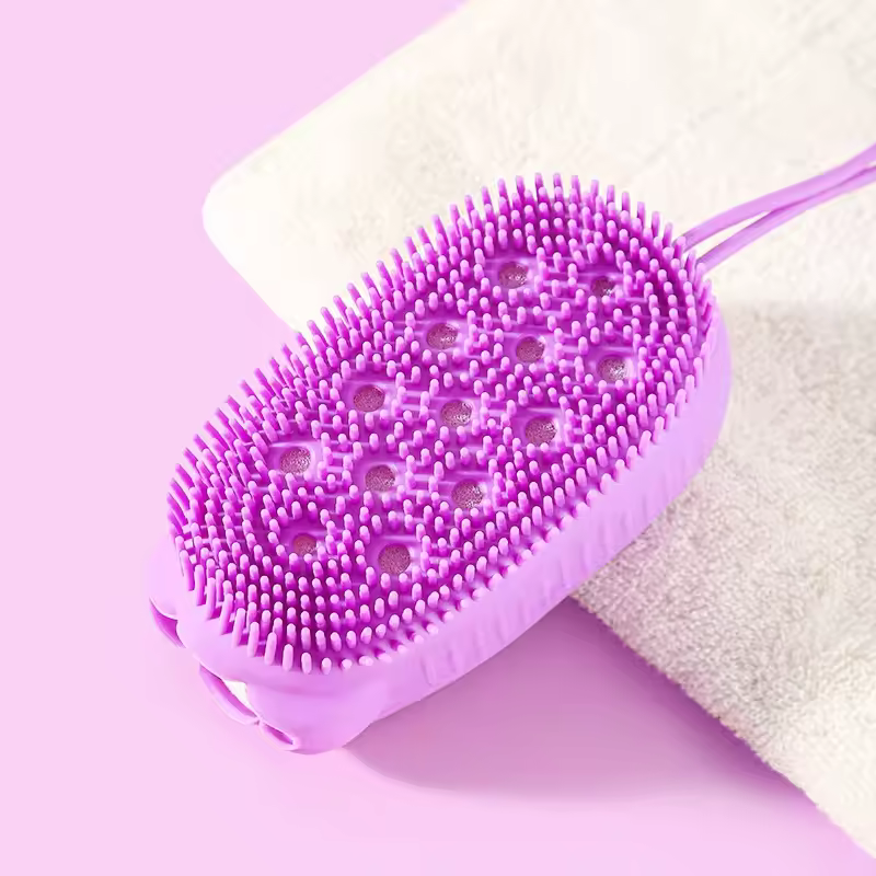 Miniatura: Escova de silicone dupla face, esfoliante, macia, para banho, massagem profunda 