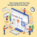 ometric illustration of a large computer screen displaying the Google Ads logo and various campaign elements, surrounded by four stylized people interacting with the screen and speech bubbles with text related to setting up and optimizing ads. A large clock is visible in the top right corner, and a smartphone and keyboard are at the bottom. The text "How Long Until Your Google Ads Start Working?" is at the top.