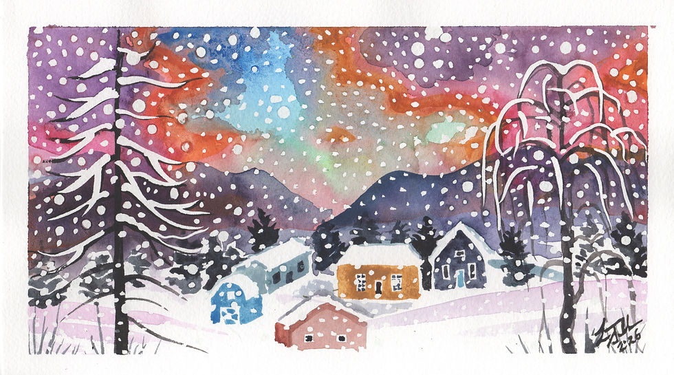 Laura Sellers, Blizzard of 2026 Sunset, Watercolor, 5.5 x 10 inches, 2026