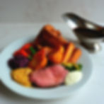 Roasted Beef Sirloin, served Medium Rare, with Horseradish cream.