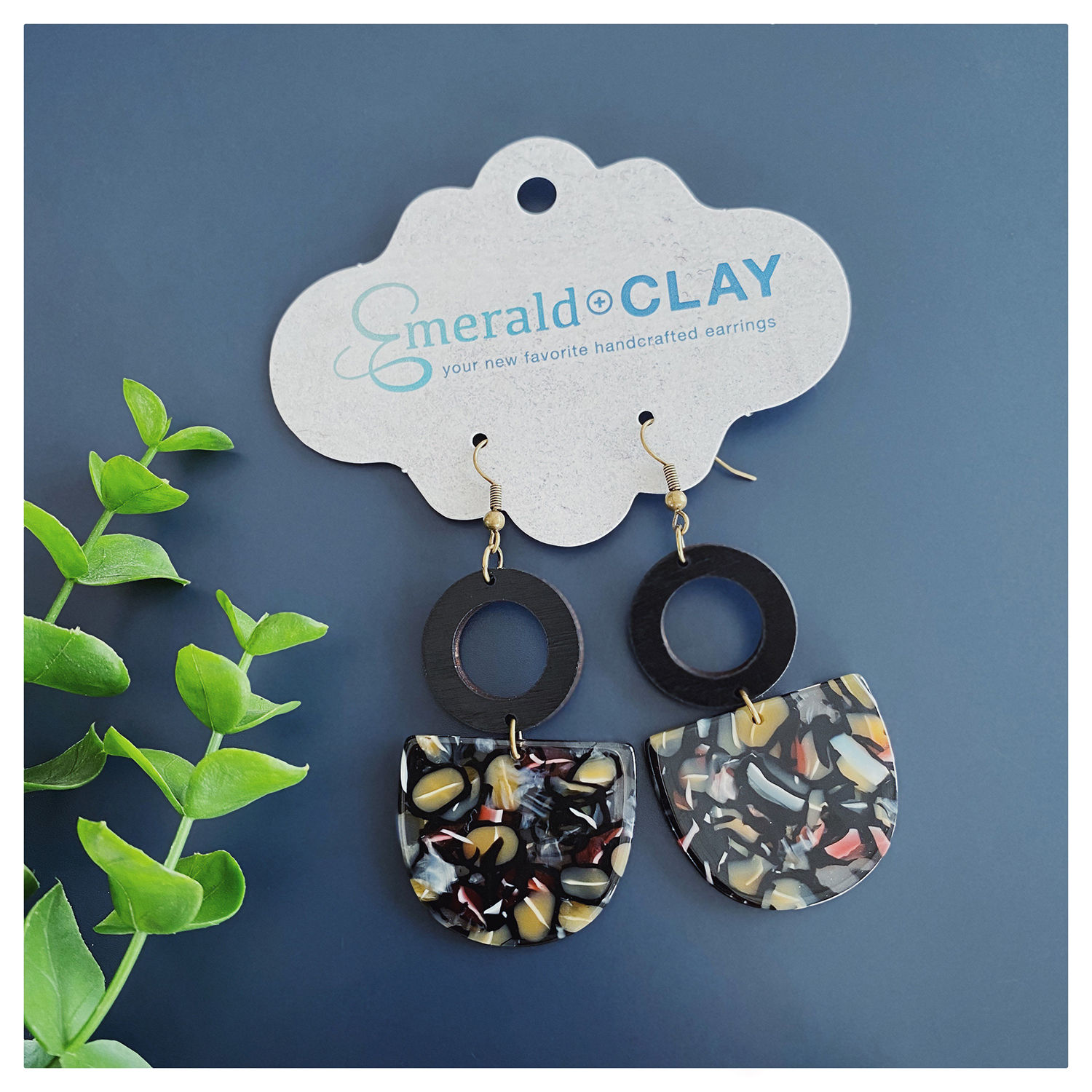 Open Wood Circle + Colored Pebble Acrylic Drop