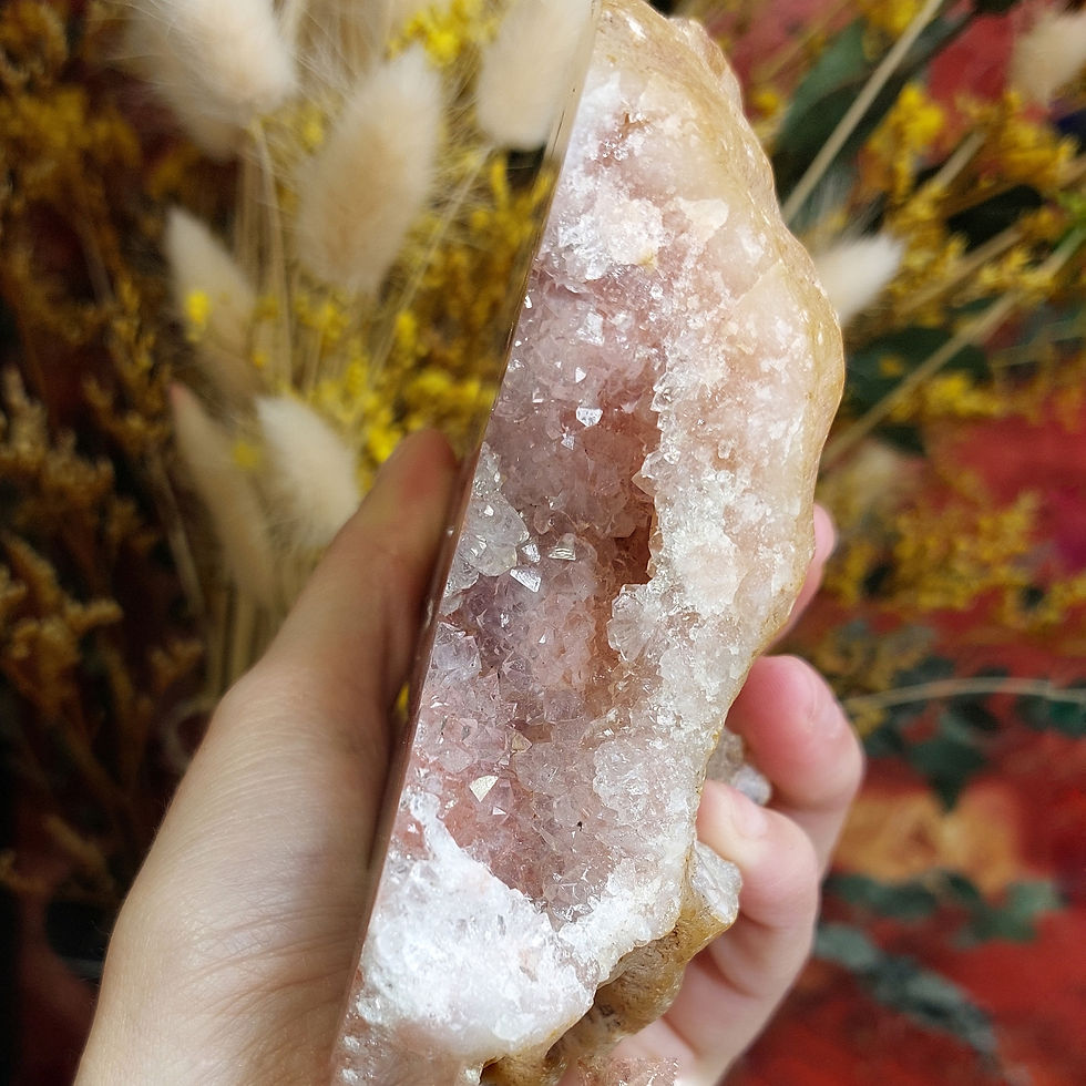 Miniature : Améthyste rose et agate sakura sur support en bois