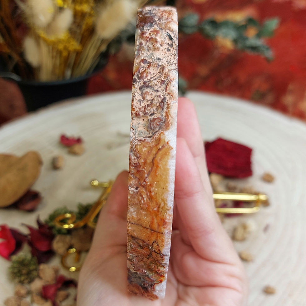 Miniature : Tranche de cornaline, agate rose et agate sakura à bords brutes