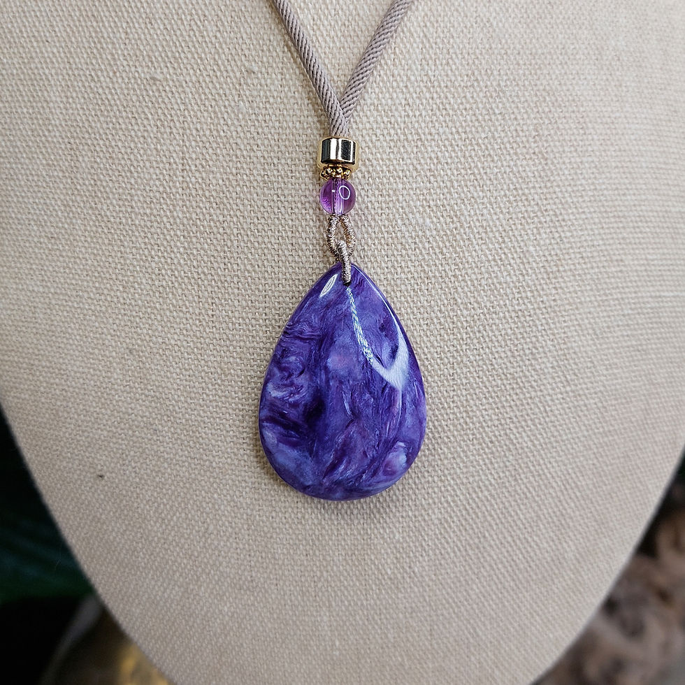 Miniature : Pendentif de Charoïte sur cordon réglable et perles d'améthyste - AAA