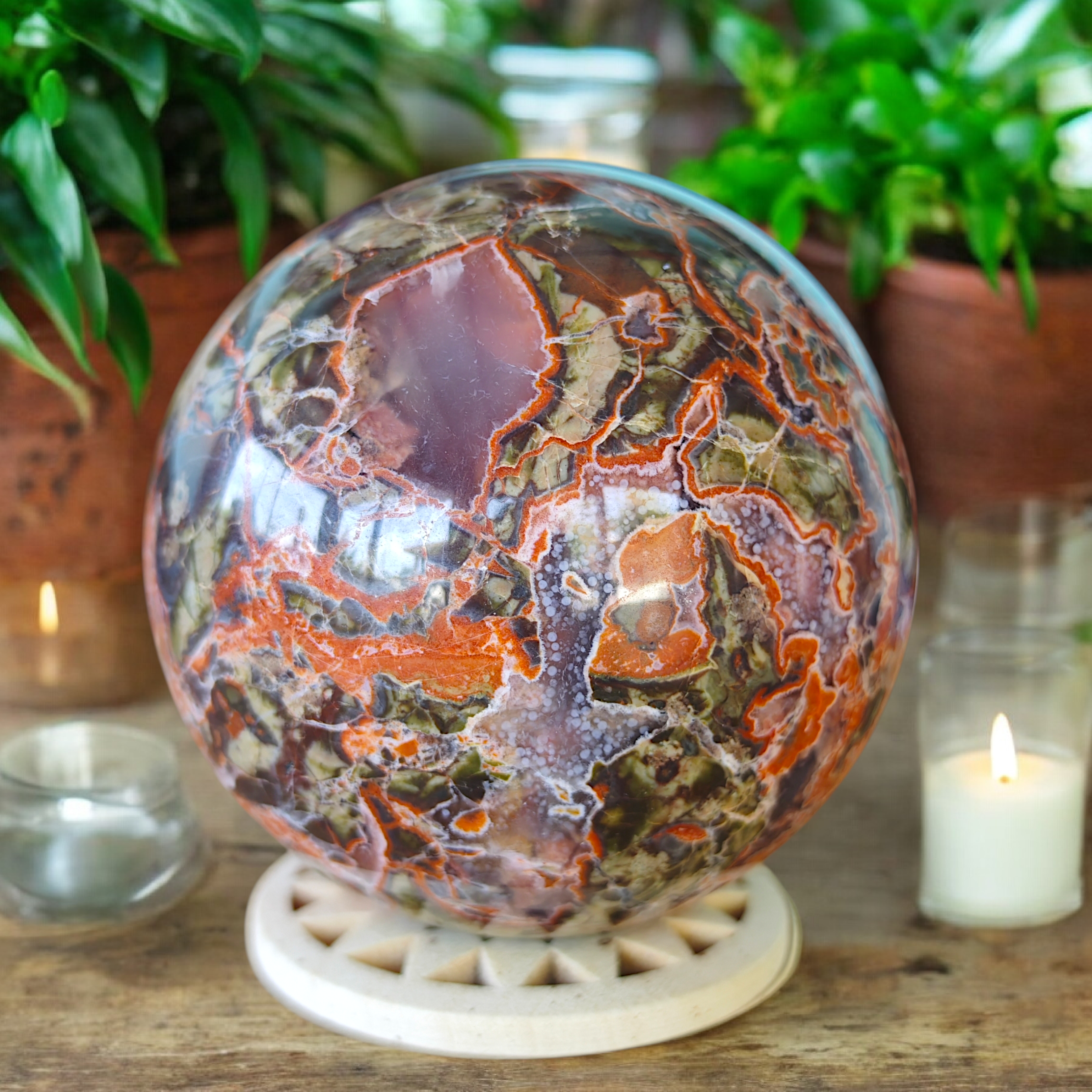 Sphère d'agate de prospérité (Agate de sang d'Indonésie)
