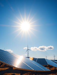 A solar power plant with the sun shining