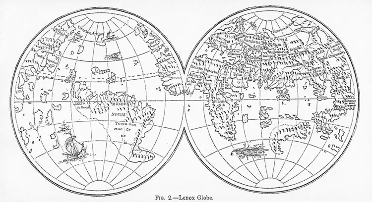 O Globo Lenox. Como ilustrado na Encyclopaedia Britannica, 9ª edição, Volume X, 1874, Fig. 2.