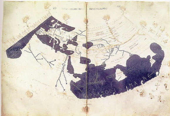 Mapa do mundo por Ptolomeu de 150 d.C. (redesenhado no século XV)