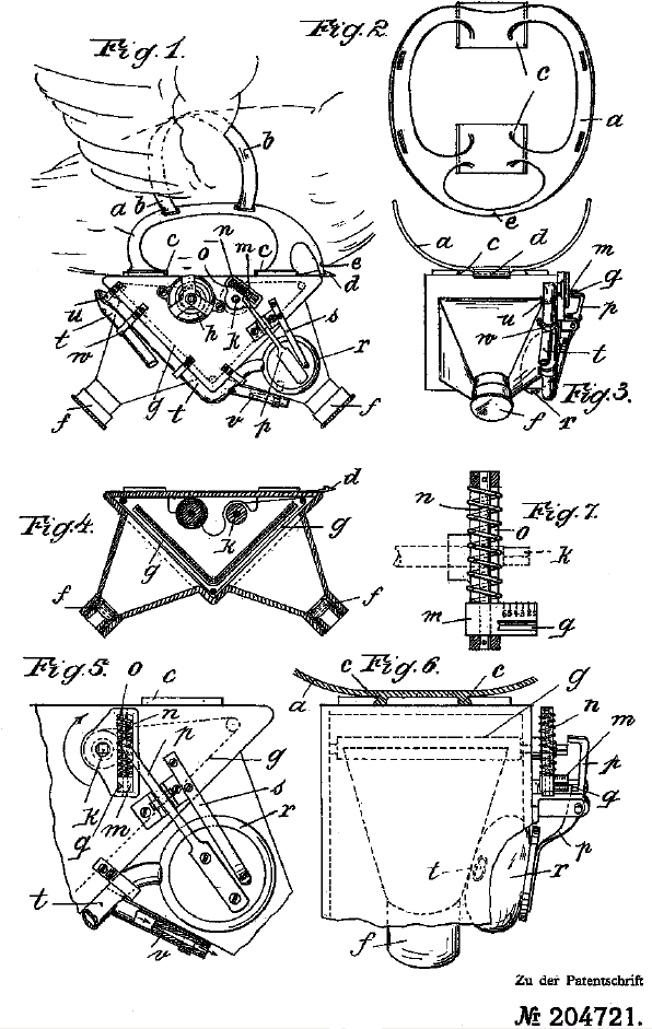 Diagramas da patente de Neubronner de 1907 para seu peitoral de câmeras para pombos.