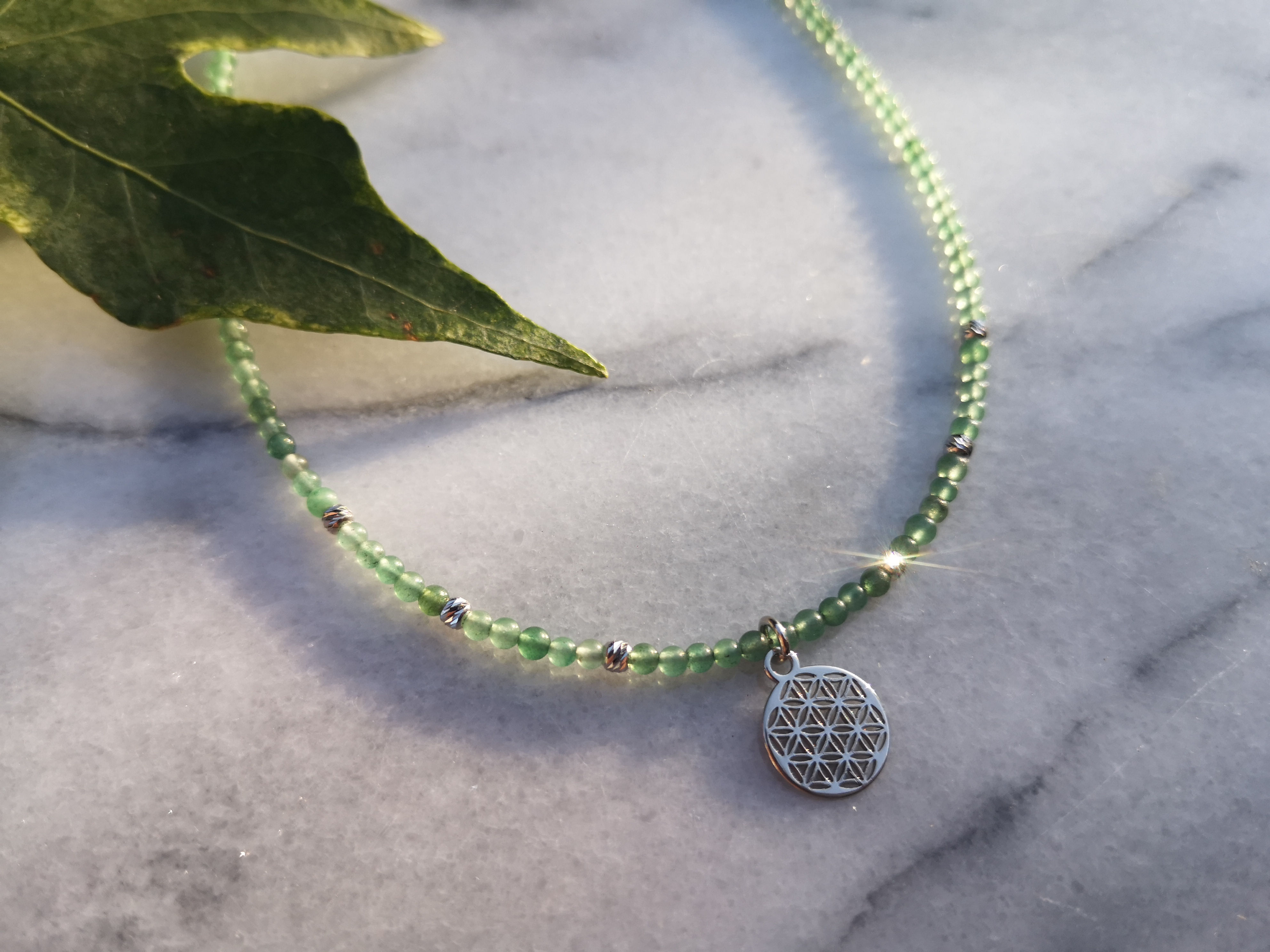 Aventurin Kette - Träume umsetzen, Entspannung, 2mm, 925er Silber