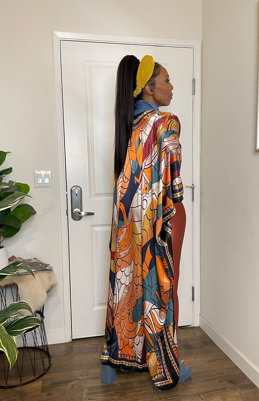 Thumbnail: Draped Lux Satin Kimono-Orange