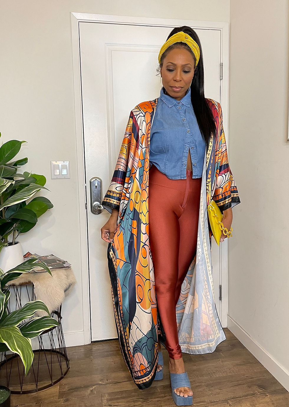 Thumbnail: Draped Lux Satin Kimono-Orange