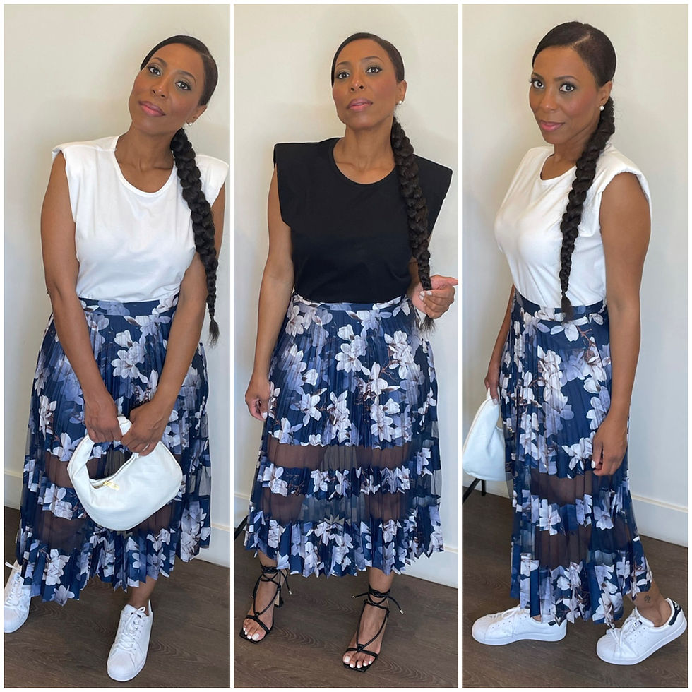 Thumbnail: Lady Flowers Pleated and Mesh Skirt-Navy