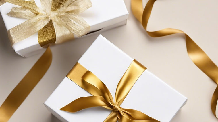 packshot of white gift box with gold ribbon on natural background.jpg