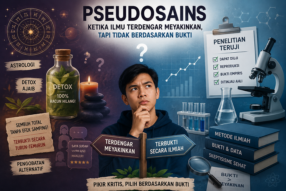 Pseudosains yang terdengar ilmiah tanpa dasar kuat. (Foto : AI generated)