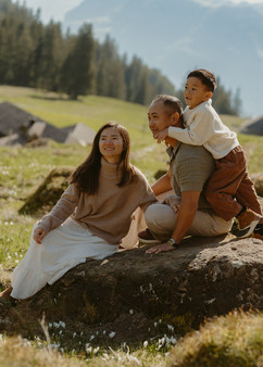Natural family moments captured during a Swiss Alps photography session on Mt. Pilatus
