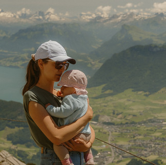 mom and daughter in Switzerland on top of Mt. Pilatus